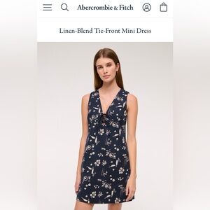 NEW Abercrombie and Fitch Linen-Blend Tie-Front Mini Dress